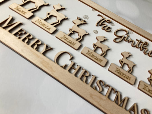 Reindeer Christmas Family Sign