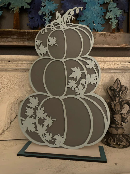 Fall Stacked Pumpkins - Maple Leaf