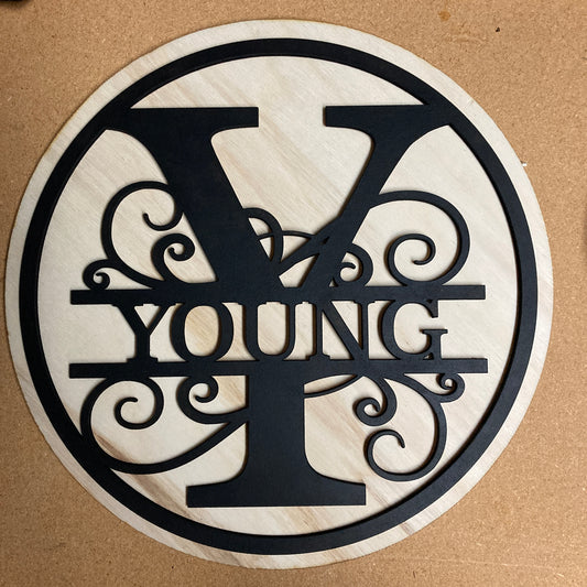 Family monogram with round backer