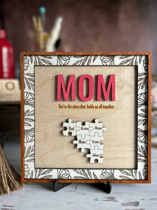 Personalized Puzzle Piece Sign for Mom - Celebrate Your Family's Love!
