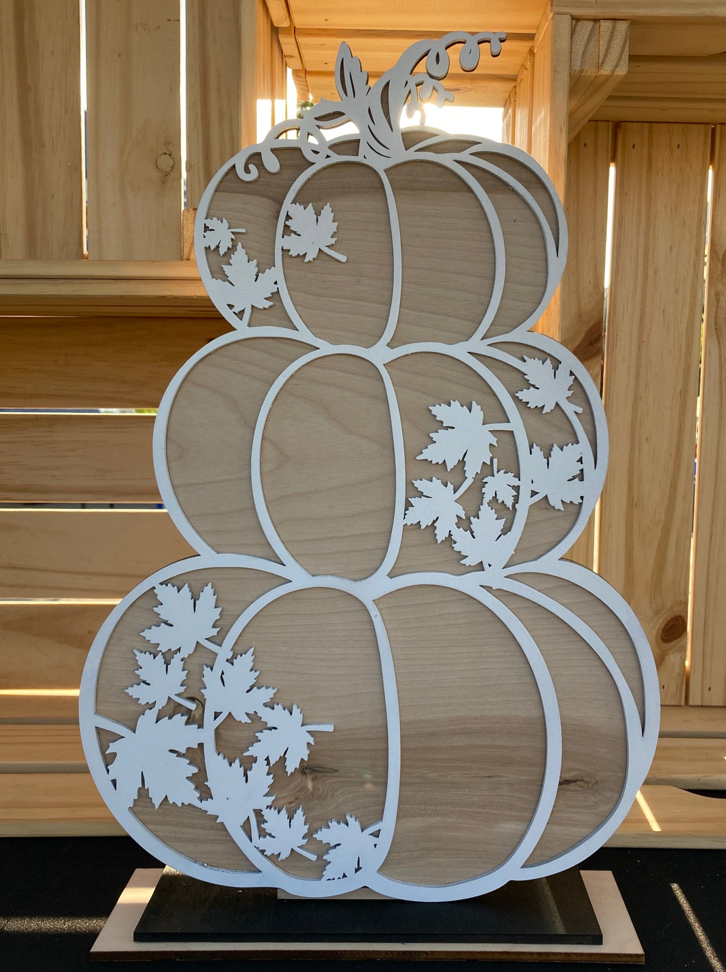 Fall Stacked Pumpkins - Maple Leaf