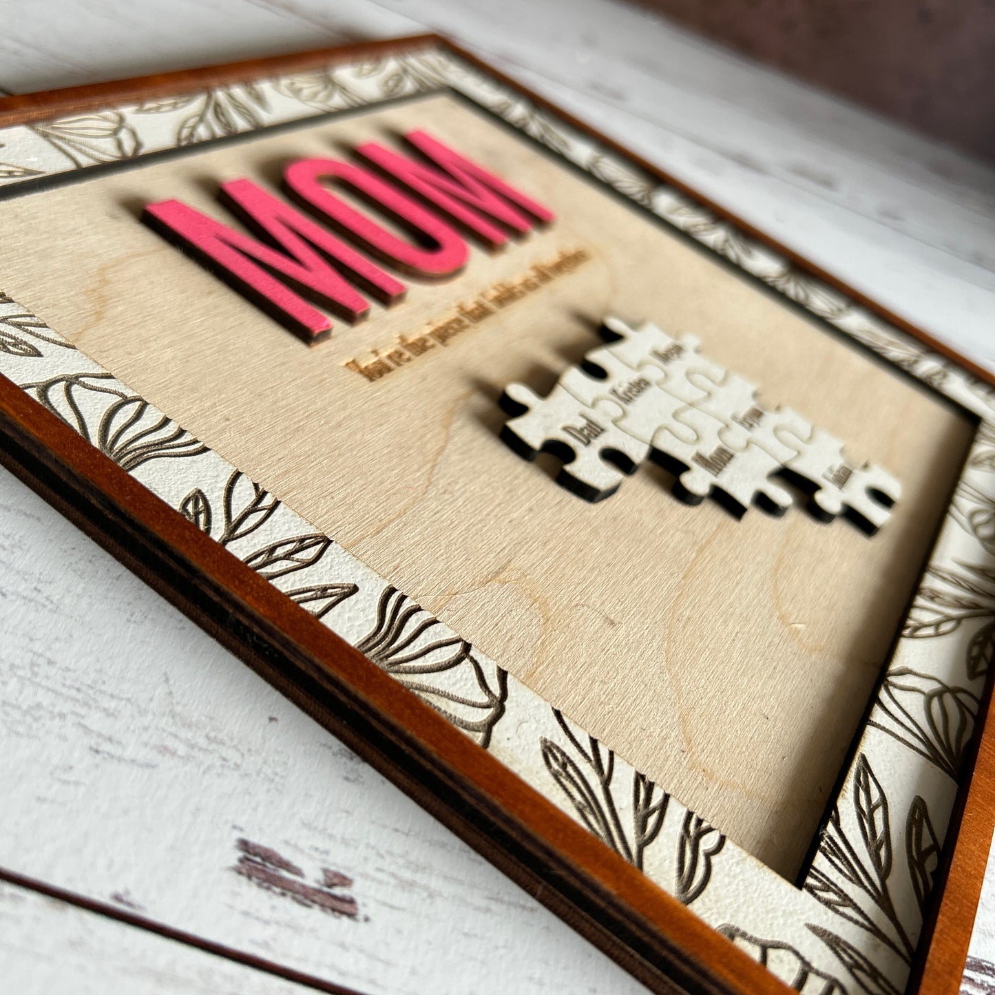 Personalized Puzzle Piece Sign for Mom - Celebrate Your Family's Love!